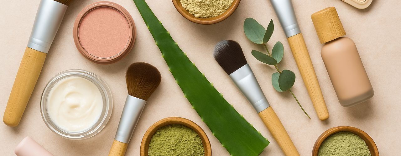 foto di trucchi e pennelli vegan